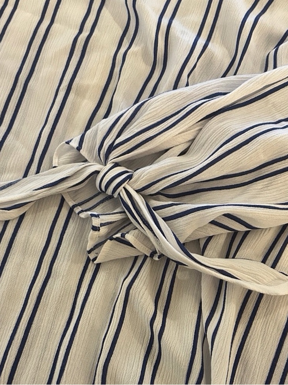 Women’s White Long-Sleeve Striped Tie-Sleeve Top - Picture 2 of 2